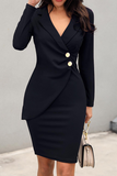 Casual Solid Patchwork Turndown Collar Pencil Skirt Dresses(4 Colors)