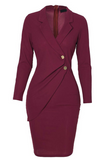 Casual Solid Patchwork Turndown Collar Pencil Skirt Dresses(4 Colors)