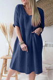 Casual Solid Patchwork V Neck Straight Dresses(3 Colors)