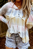Casual Patchwork Tie-dye Hooded Collar Tops