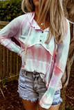 Casual Patchwork Tie-dye Hooded Collar Tops