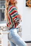 Casual Striped Patchwork Cardigan Collar Sweater