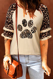 Casual Print Leopard Patchwork O Neck T-Shirts(5 Colors)