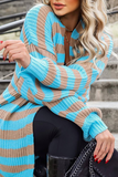 Fashion Striped Patchwork Cardigan Collar Sweater(5 Colors)