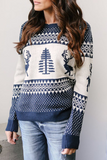 Casual Print Patchwork O Neck Sweaters(3 Colors)