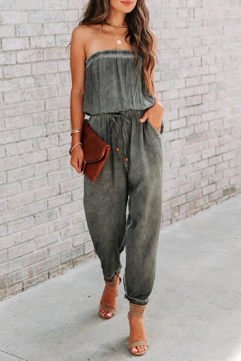 Casual Solid Patchwork One Shoulder Harlan Jumpsuits