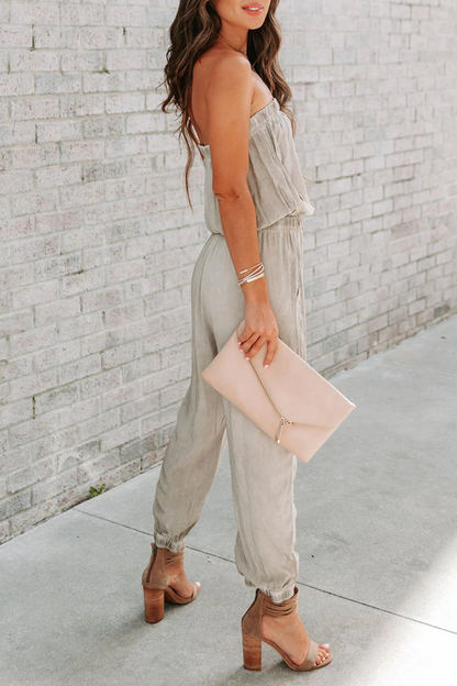 Casual Solid Patchwork One Shoulder Harlan Jumpsuits