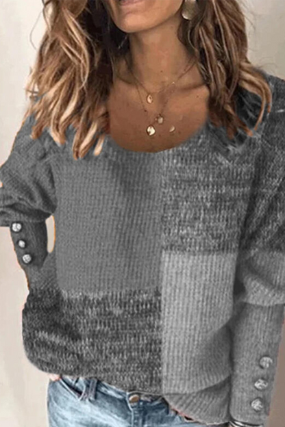 Casual Solid Buckle O Neck Sweaters(3 Colors)