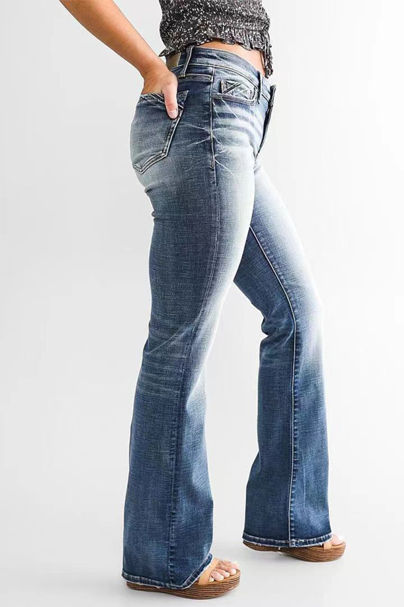 Fashion Gradual Change Patchwork Mid Waist Boot Cut Denim Jeans