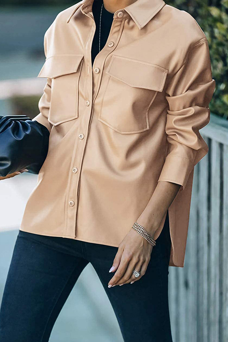 Casual Solid Patchwork Turndown Collar Outerwear(4 Colors)