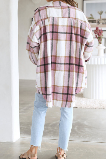 Casual Plaid Patchwork Turndown Collar Tops(5 Colors)