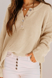 Casual Solid Buckle V Neck Sweaters(4 Colors)
