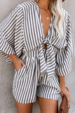 Fashion Elegant Striped Print Strap Design V Neck Loose Jumpsuits(6 Colors)
