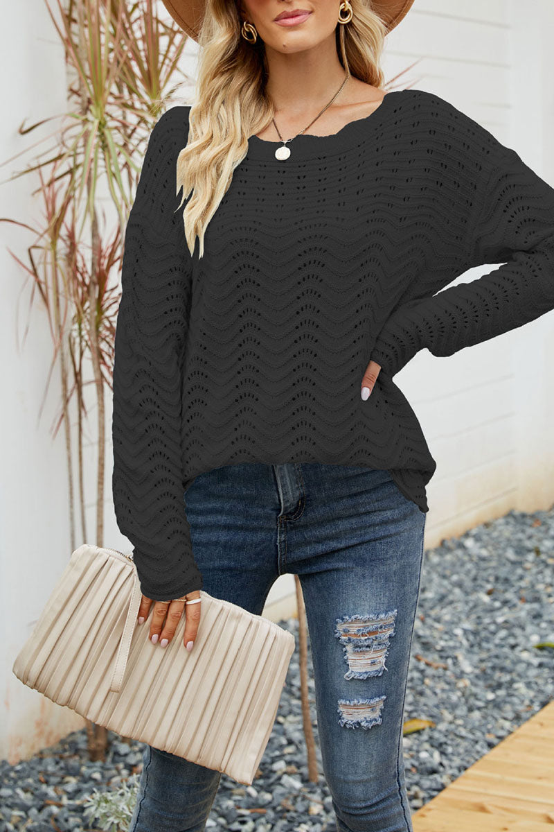 Casual Solid Hollowed Out Patchwork O Neck Sweaters(7 Colors)）