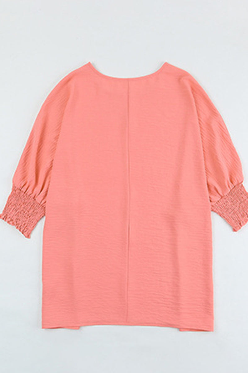 Casual Solid Smocking O Neck T-Shirts(3 Colors)