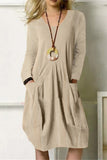 Casual Solid Pocket O Neck Long Sleeve Dresses(4 Colors)