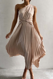 Fashion Solid Fold One Shoulder Irregular Dress Dresses(6 Colors)