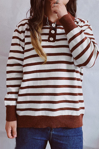 Casual Striped Buttons Turndown Collar Sweaters(3 Colors)