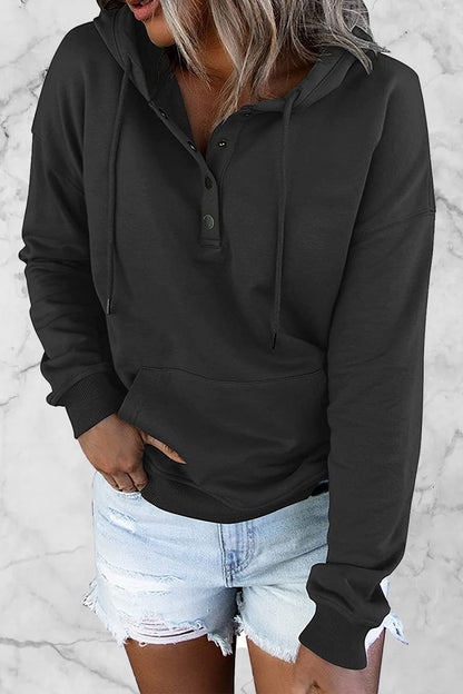Casual Solid Buttons V Neck Hoodies(9 Colors)