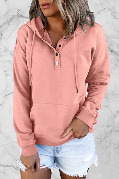 Casual Solid Buttons V Neck Hoodies(9 Colors)