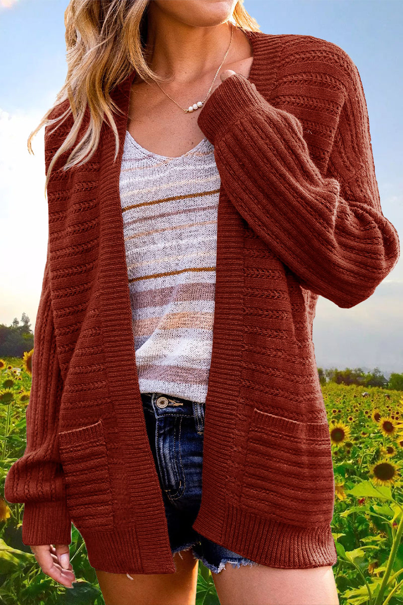 Casual Solid Hollowed Out V Neck Cardigans(6 Colors)