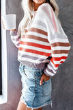 Fashion Sweet Striped Patchwork O Neck Tops