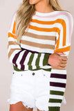 Fashion Sweet Striped Patchwork O Neck Tops