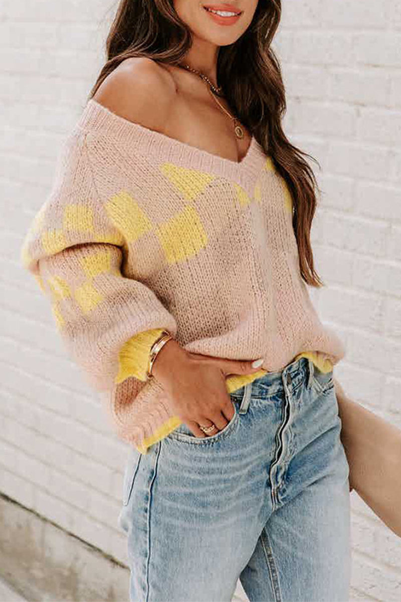 Casual Sweet Color Lump Contrast O Neck Sweaters