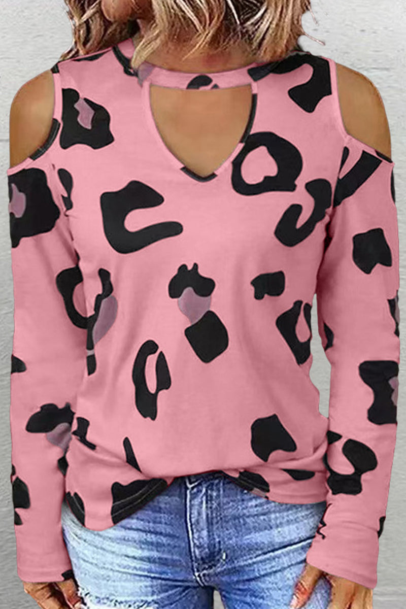 Casual Street Leopard Printing O Neck Tops(6 Colors)