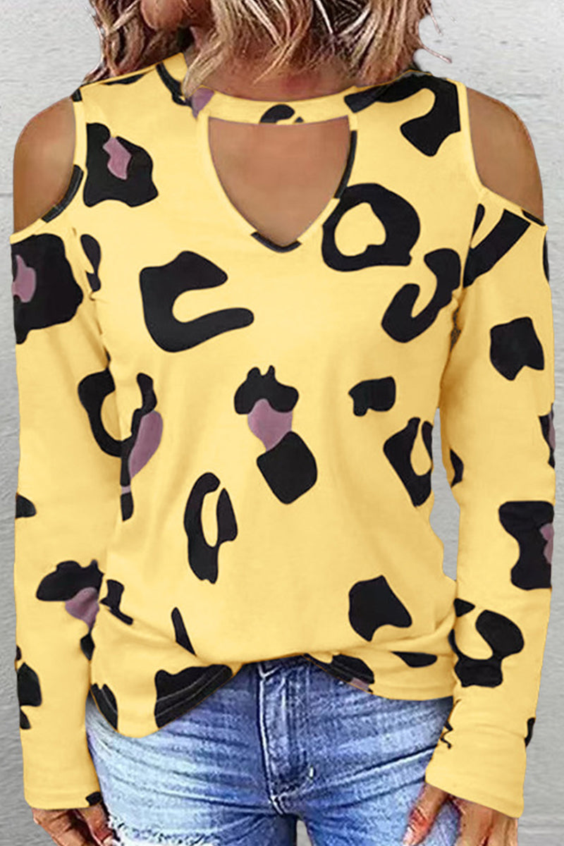 Casual Street Leopard Printing O Neck Tops(6 Colors)