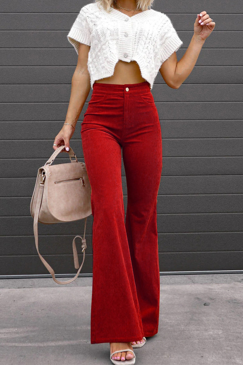 Sexy Casual Street Solid Pocket Boot Cut Mid Waist Wide Leg Patchwork Bottoms(4 Colors)