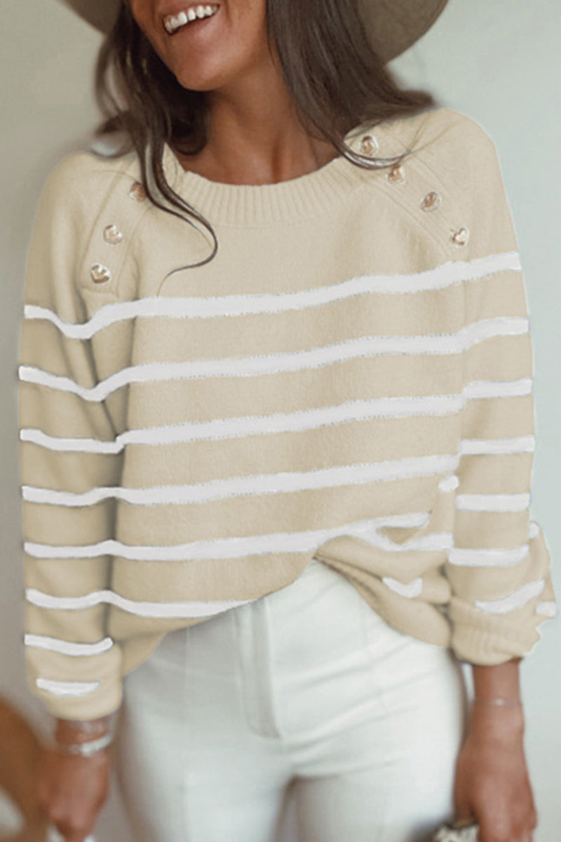 Casual Sportswear Striped Patchwork O Neck Sweaters(3 Colors)