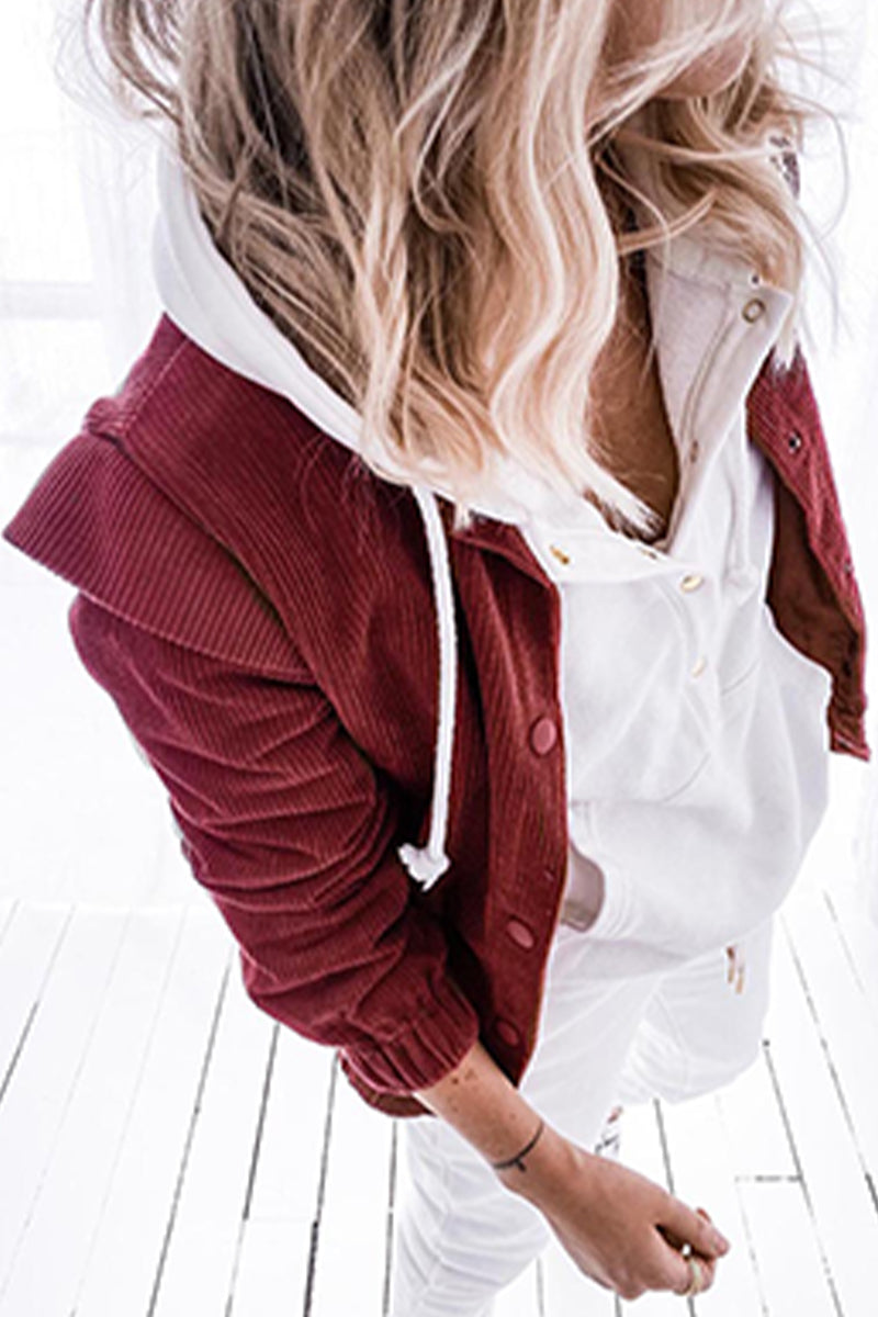Casual Solid Patchwork Buckle Turndown Collar Outerwear