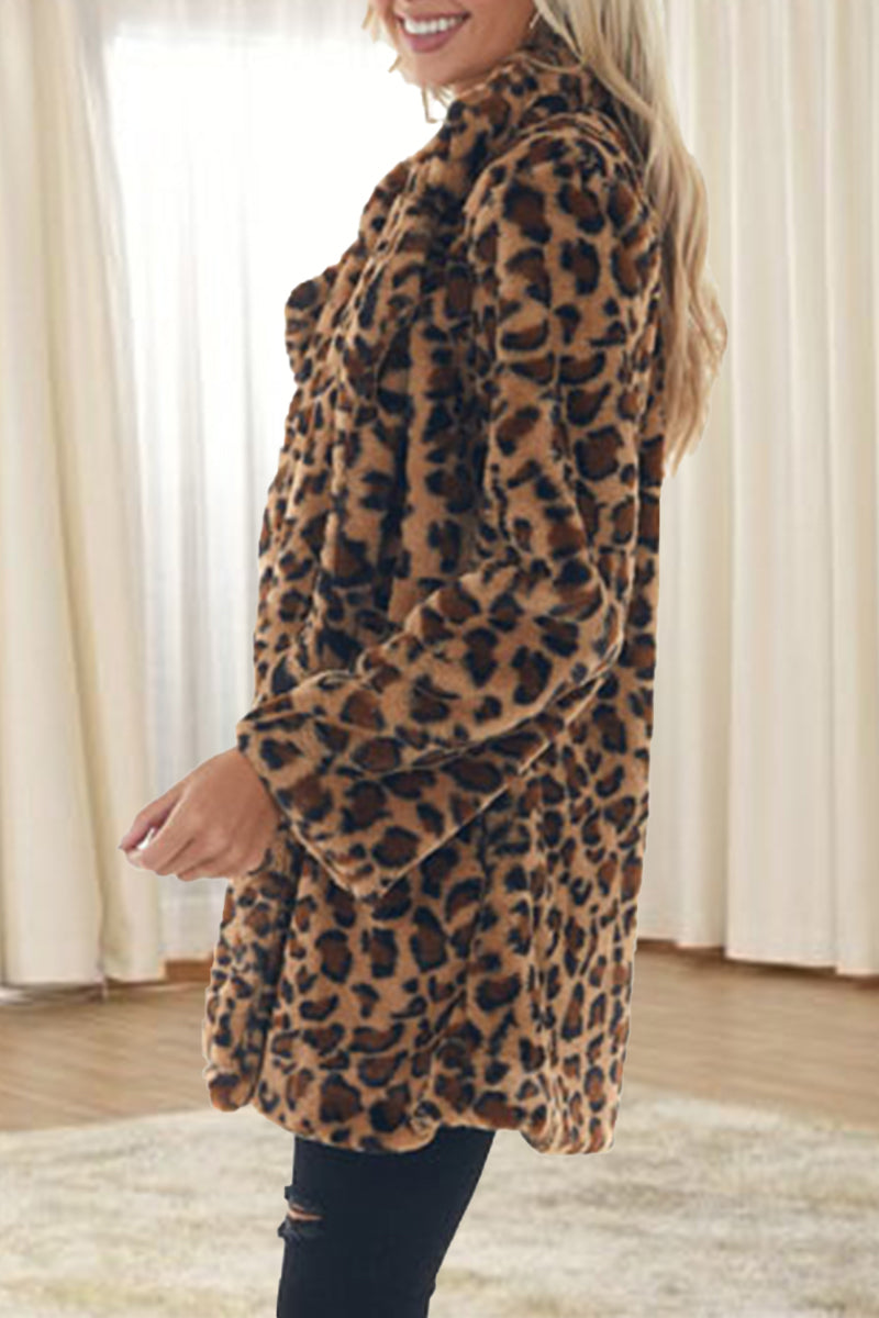 Casual Street Leopard Printing Turndown Collar Outerwear
