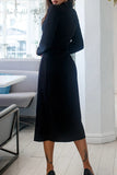 Sweet Elegant Solid Slit Turndown Collar Wrapped Skirt Dresses(4 Colors)