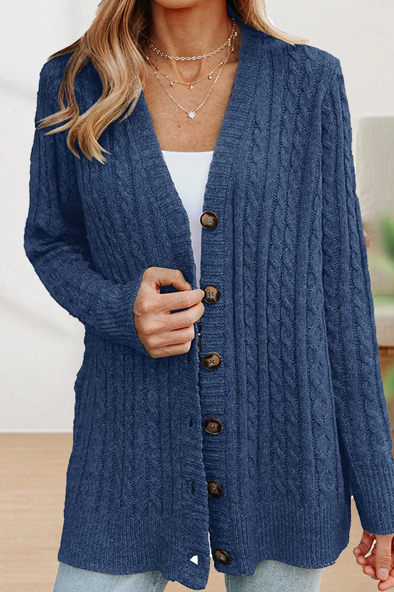 Casual Solid Buttons V Neck Cardigans(5 Colors)