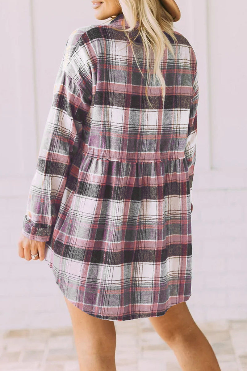 Casual Plaid Buckle Buttons Turndown Collar Tops(5 Colors)