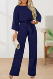Casual Solid With Belt Solid Color O Neck Straight Jumpsuits(3 Colors)