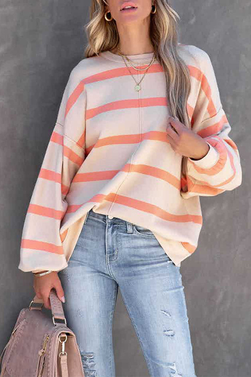 Casual Striped Printing O Neck Tops(4 Colors)