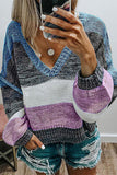 Casual Sweet Color Block Patchwork V Neck Sweaters(4 Colors)