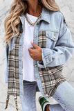 Street Plaid Striped Patchwork Pocket Turndown Collar Outerwear(6 Colors)