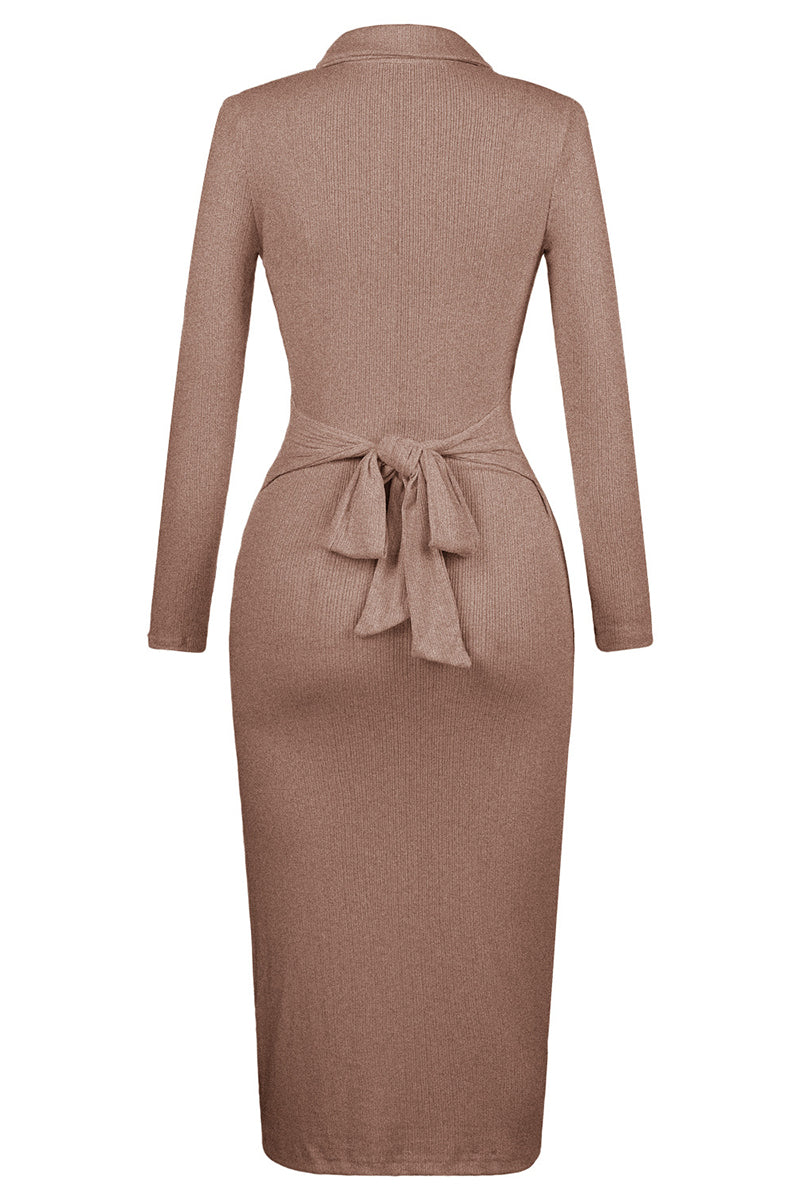 Celebrities Elegant Solid Color Turndown Collar One Step Skirt Dresses(10 Colors)