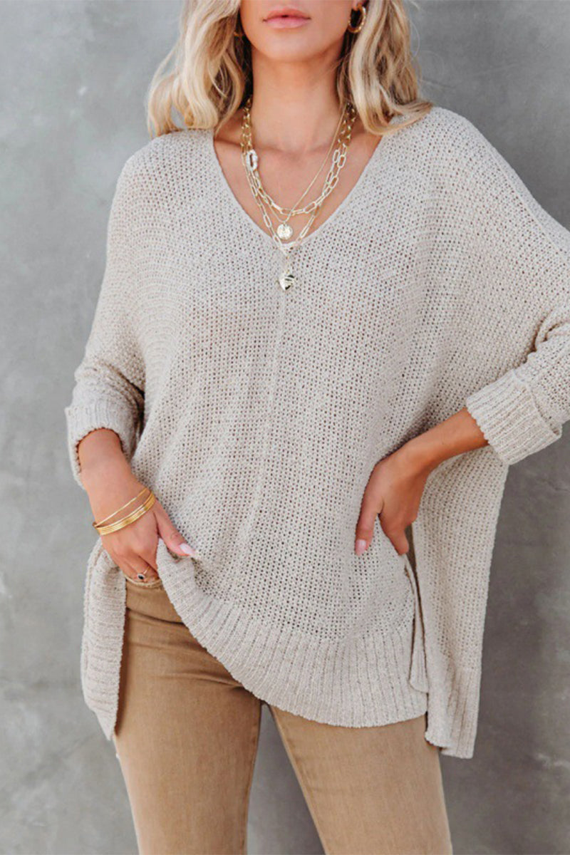 Casual Solid Color V Neck Sweaters