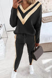 Casual Street Solid Patchwork V Neck Long Sleeve Two Pieces