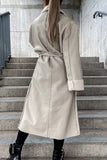 Elegant College Solid Frenulum With Belt Solid Color Turndown Collar Outerwear