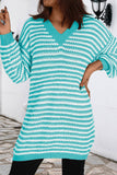 Plaid Striped Patchwork V Neck Long Sleeve Dresses(3 Colors)