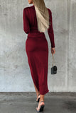 Elegant Solid Fold Solid Color V Neck Wrapped Skirt Dresses