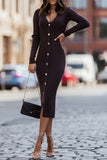 Elegant Solid Solid Color V Neck One Step Skirt Dresses