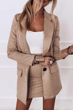 Celebrities Elegant Solid Pocket Turn-back Collar Long Sleeve Two Pieces
