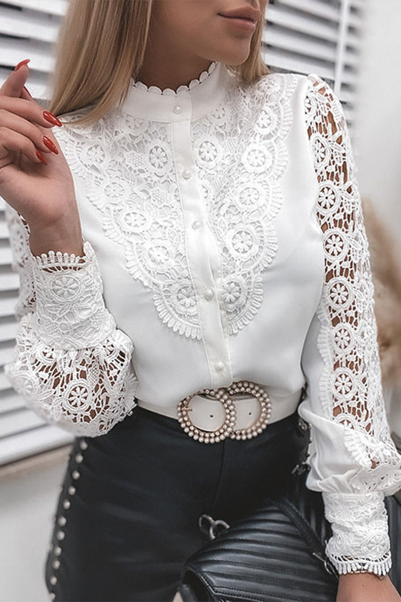 Work Solid Lace Half A Turtleneck Tops